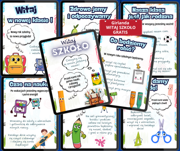 Zestaw powitalny „Witaj Szkoło!” – gazetka + girlanda