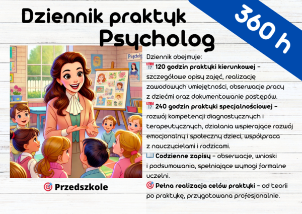 Dziennik Praktyk na kierunku Psychologia! - 360 h - Przedszkole
