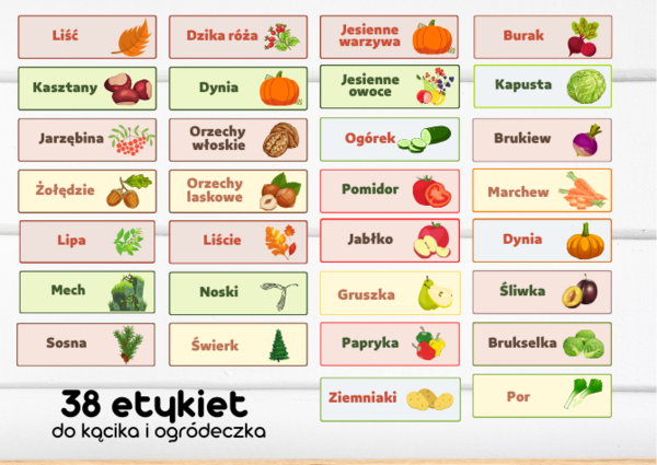 38 etykiet do kącika i ogródeczka