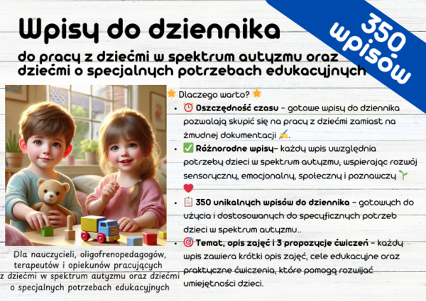 Wpisów do Dziennika dla Nauczycieli i Terapeutów Dzieci w Spektrum Autyzmu