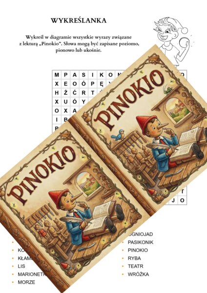 Wykreślanka „Pinokio” – szybkie, angażujące utrwalenie lektury