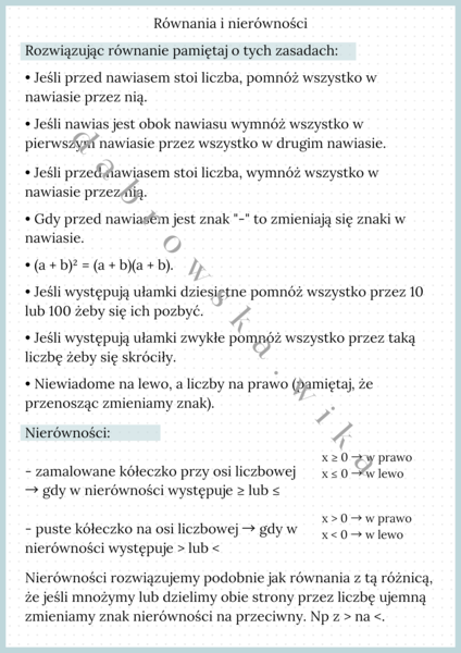 Równania i nierówności - notatka