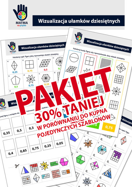 Ułamki dziesiętne - Zestaw materiałów / Pakiet 4x A4 - Szkoła Podstawowa - Klasa 4 / 5 - Klasa Czwarta / Piąta - Ułamek jako część całości - Karta pracy o ułamkach dziesiętnych - Powtórzenie ułamków - Kolorowanka Wycinanka z ułamkami dziesiętnymi - Wizua