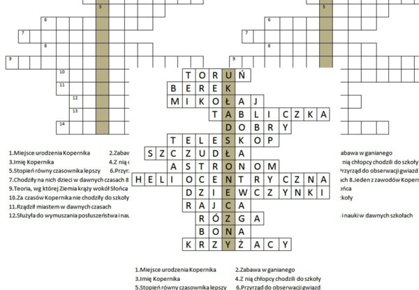 Logogryf dla klasy 3 szkoły podstawowej do lekcji o Mikołaju Koperniku