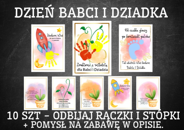 Plakaty z odciskiem dłoni - kartki dla Dziadków, laurka dla Babci i Dziadka