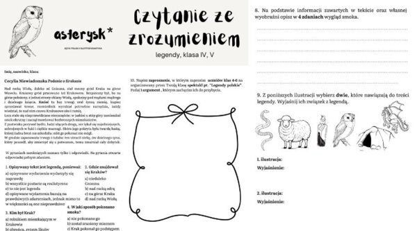 Czytanie ze zrozumieniem - legendy - klasa IV, V