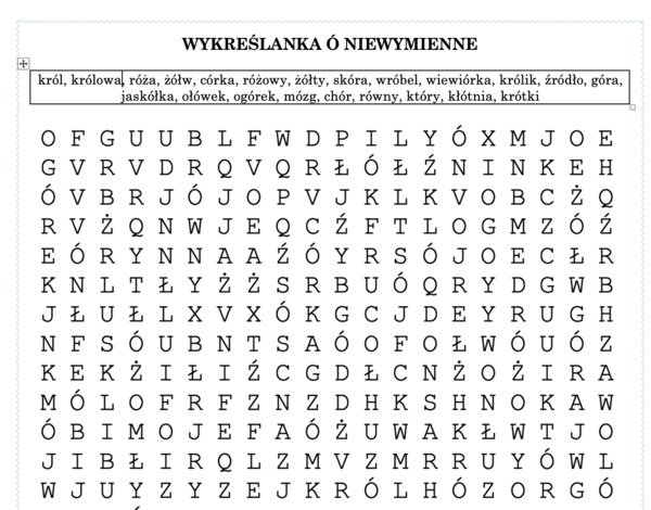 Wykreślanka - ó niewymienne
