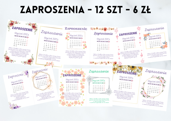 Zaproszenia - kalendarze Dzień Babci i Dziadka - 12 wzorów