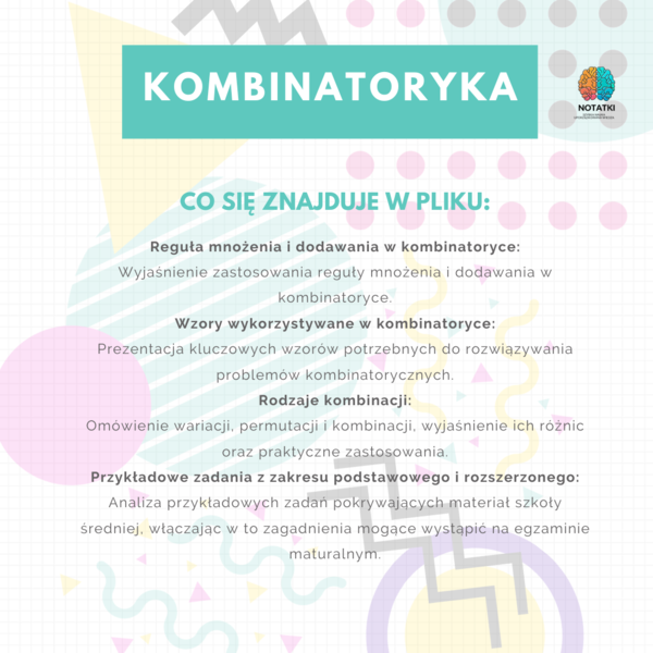 NOTATKA - KOMBINATORYKA - liceum - matematyka