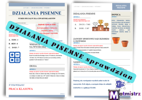 Sprawdzian z działań pisemnych dla klasy 4