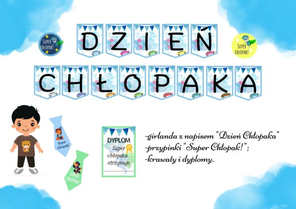 Dzień chłopaka - girlanda, przypinki, dyplomy, krawaty