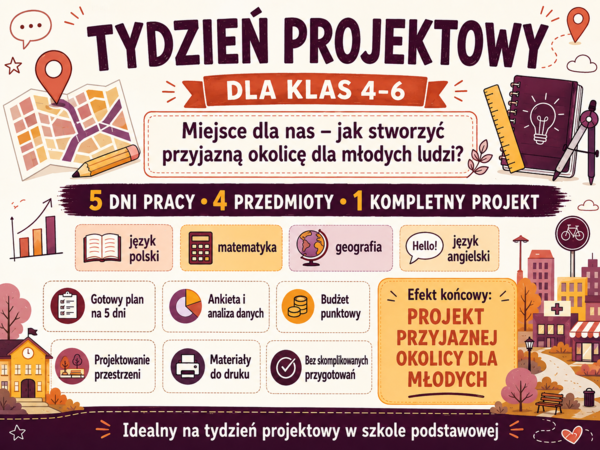 Tydzień projektowy dla klas 4–6 – projekt przyjaznej okolicy dla młodych | język polski, matematyka, język angielski, geografia - projekt interdyscyplinarny