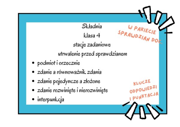 Składnia klasa 4 STACJE ZADANIOWE+SPRAWDZIAN