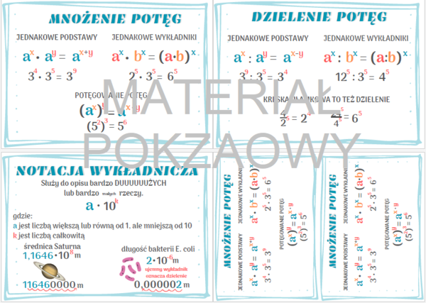 Działania na potęgach - notatka, plansza, gazetka