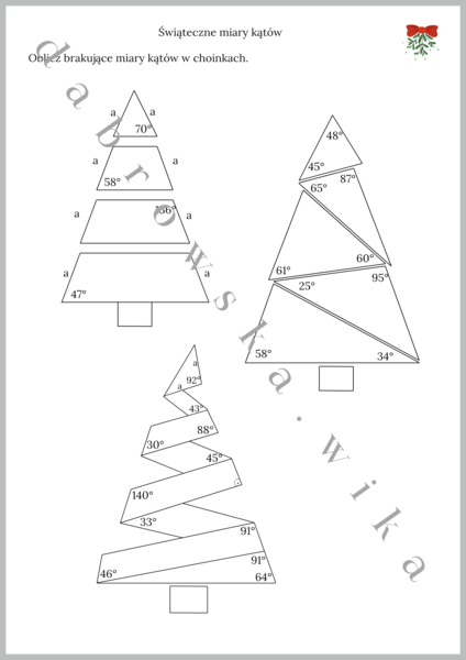 Świąteczne miary kątów w choinkach