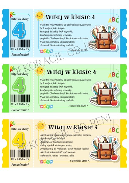 Powitalny Bilet do Klasy 4