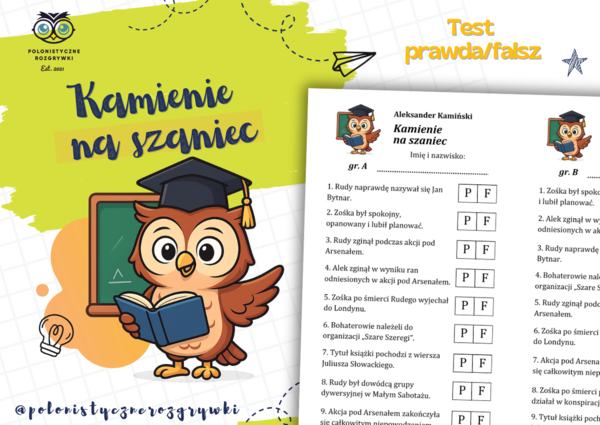 Kamienie na szaniec. Test prawda/fałsz. Kartkówka z treści lektury. Lektura obowiązkowa
