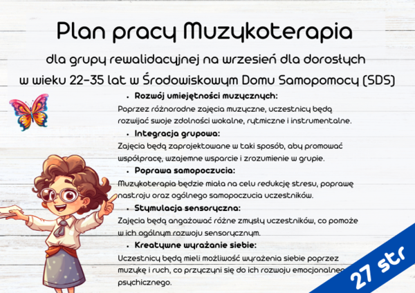 Plan Pracy Muzykoterapii na Wrzesień w Środowiskowym Domu Samopomocy (SDS)