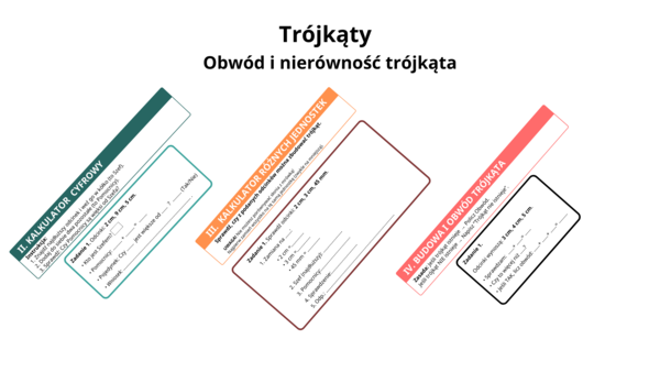 🌟 KARTY PRACY: TRÓJKĄTY – OBWODY + NIERÓWNOŚĆ TRÓJĄTA - 8 stron