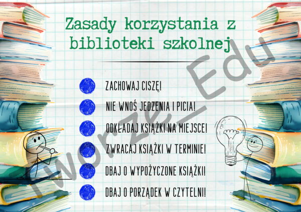 Zasady korzystania z biblioteki - plakat