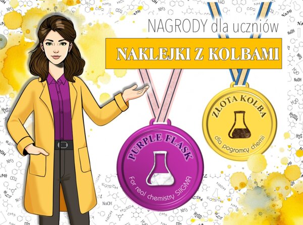 Naklejki motywacyjne. Medal. Nagroda. Gra edukacyjna. Zakończenie roku szkolnego. Stacja: RYWALIZACJA! Bajkowa chemia.