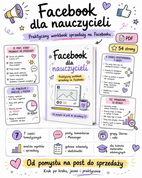 Facebook dla nauczycieli — praktyczny workbook sprzedaży na Facebooku