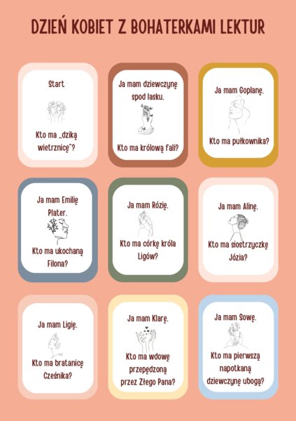 Dzień Kobiet z bohaterkami lektur 7-8. Gra ,,Ja mam, kto ma".