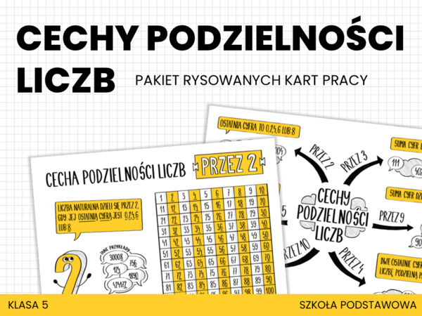 Matematyka. Szkoła podstawowa. Klasa 5. Cechy podzielności liczb. Pakiet rysowanych kart pracy