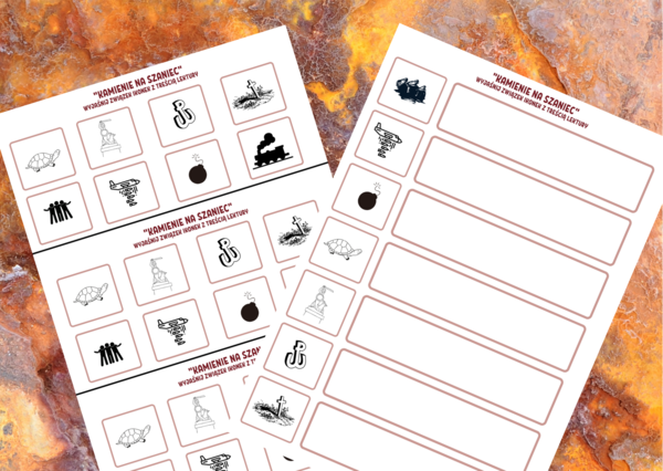 "KAMIENIE NA SZANIEC" – ikonki – wklejki – karta pracy – lektury 7-8