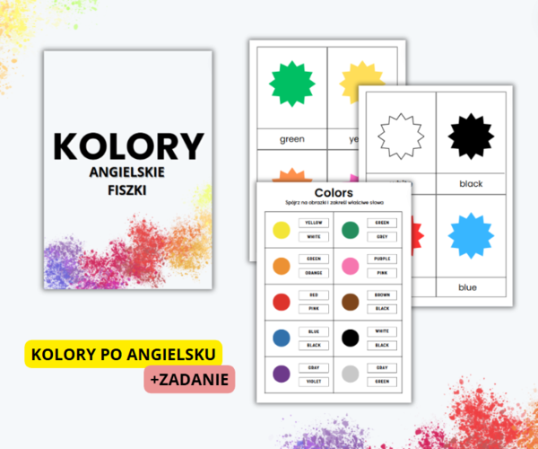 ANGIELSKIE KOLORY FISZKI, ZADANIE KOLORY, ANGIELSKI
