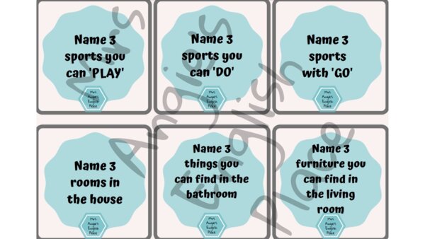 Name 3 / 5 seconds game - A1/A2 - printable