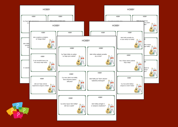 HOBBY – pytania uniwersalne – Karty do SMALL TALK – 42 pytania - ZAJĘCIA Z WYCHOWAWCĄ - biblioteka - świetlica
