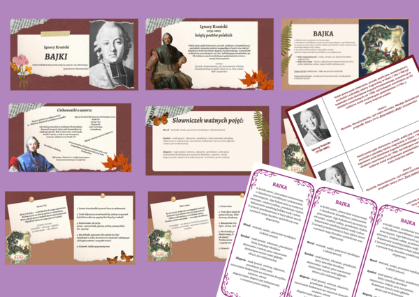 Ignacy Krasicki BAJKI – prezentacja + 2 wklejki – wklejka – egzamin – powtórzenie