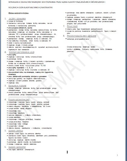 Wymagania edukacyjne niezbedne do otrzymania przez ucznia poszczególnych śródrocznych i rocznych ocen klasyfikacyjnych z matematyki w klasie 4.