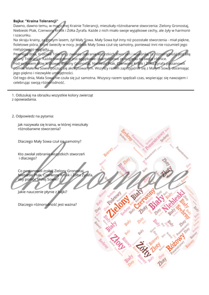 Karta pracy na godzinę wychowawczą na temat tolerancji - Pomysł na godzinę wychowawczą