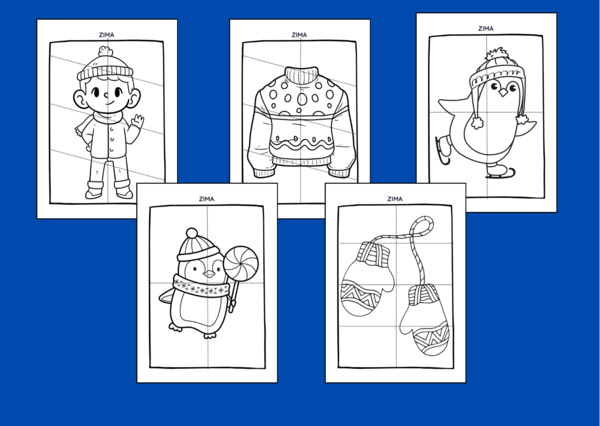 ZIMA - UKŁADANKA – układanki – puzzle – kolorowanka – 10 szt. - biblioteka – świetlica – przedszkole