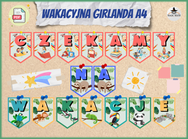 GIRLANDA "CZEKAMY NA WAKACJE" dekoracja na koniec roku szkolnego