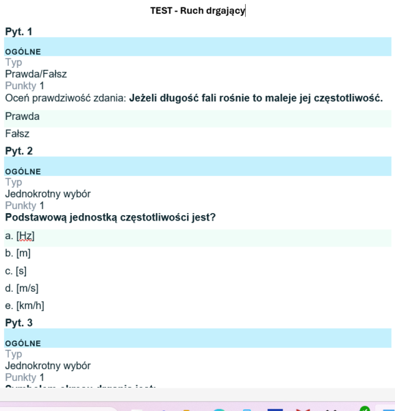Test - ruch drgający