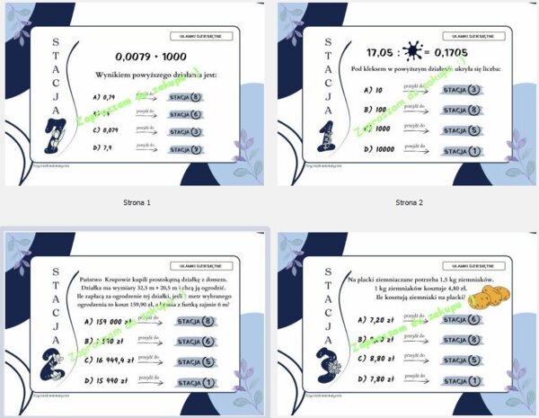 Stacje zadaniowe - ułamki dziesiętne (klasa 5 -6).