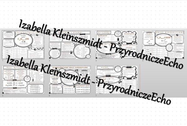 Zestaw sketchnotek – notatek do całego działu „Pochodne węglowodorów” - wykonanych w power point do edycji. Chemia 8