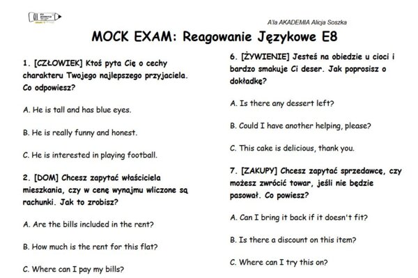 Egzamin Ósmoklasisty – Funkcje Językowe