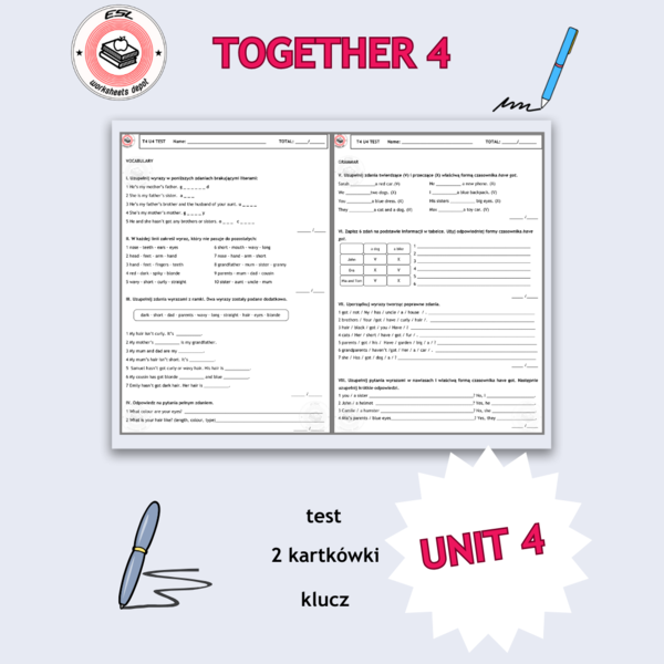 Together 4 Unit 4 - kartkówki i test do działu