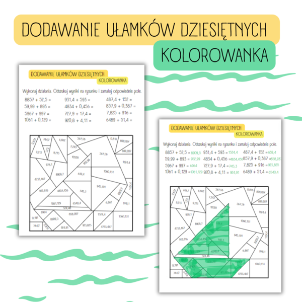 DODAWANIE UŁAMKÓW DZIESIĘTNYCH - kolorowanka