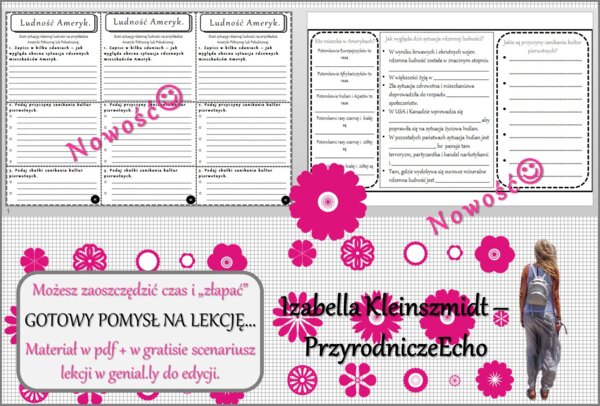 Pomysł na lekcję/karta pracy/stacje zadaniowe/notatki/ materiał do lekcji do tematu „Ludność Ameryk” w pdf. W gratisie niekomercyjny scenariusz lekcji/pomysł na lekcję w programie genial.ly do edycji. Geografia 8. Dział „Ameryka”.