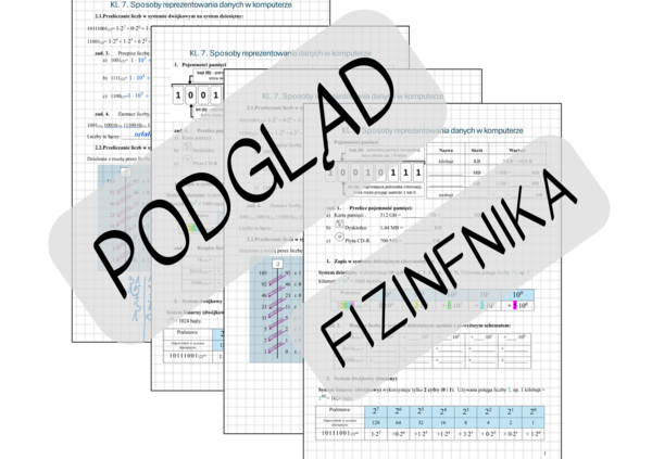 Karta pracy - system binarny (dwójkowy) - informatyka, matematyka