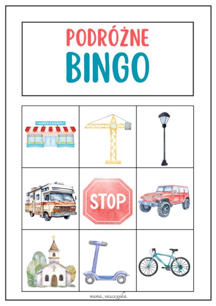 BINGO "W podróży" - PODRÓŻNE BINGO