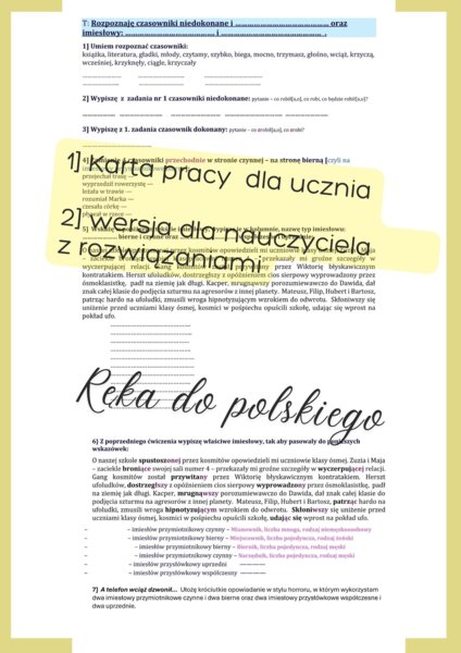 Czasowniki niedokonane i dokonane, imiesłowy przymiotnikowe i przysłówkowe. Karta pracy