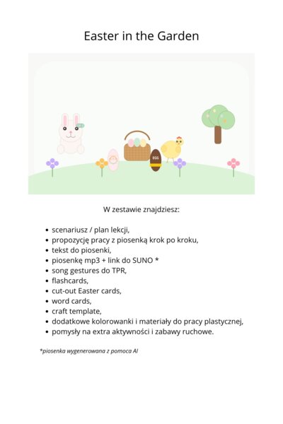 Easter in the garden - wielkanoc dla przedszzkola, angielski