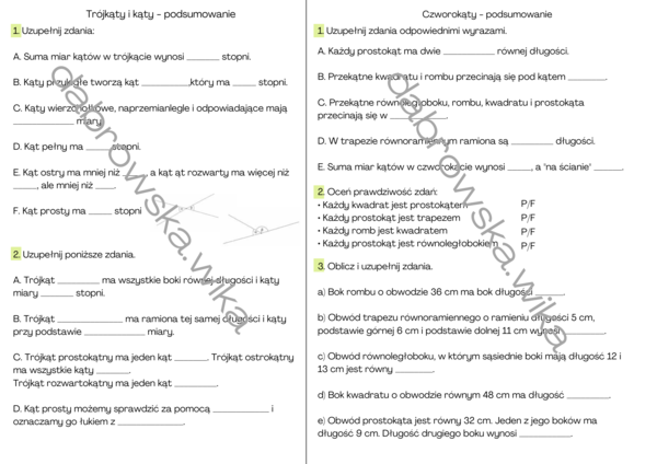 Trójkąty, i kąty i czworokąty - podsumowanie informacji