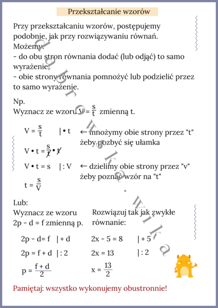 Przekształcanie wzorów - notatka